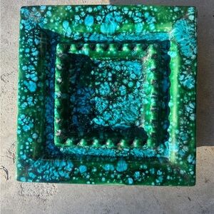 Green and Blue Mid-Century Modern Ceramic Ashtray - RARE FIND❣️